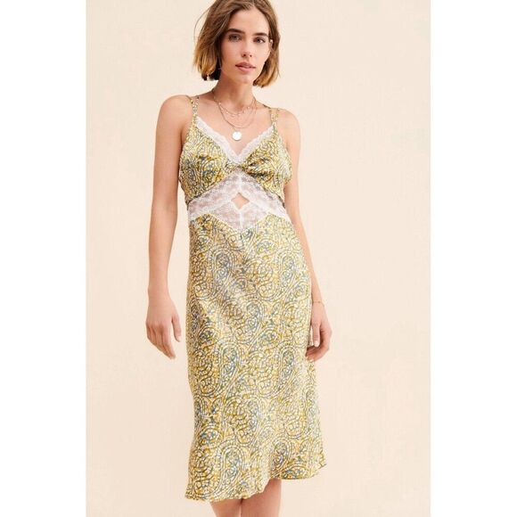 Anthropologie Lace Inset Slip Dress Womens Size XL Paisley Print - Picture 1 of 11